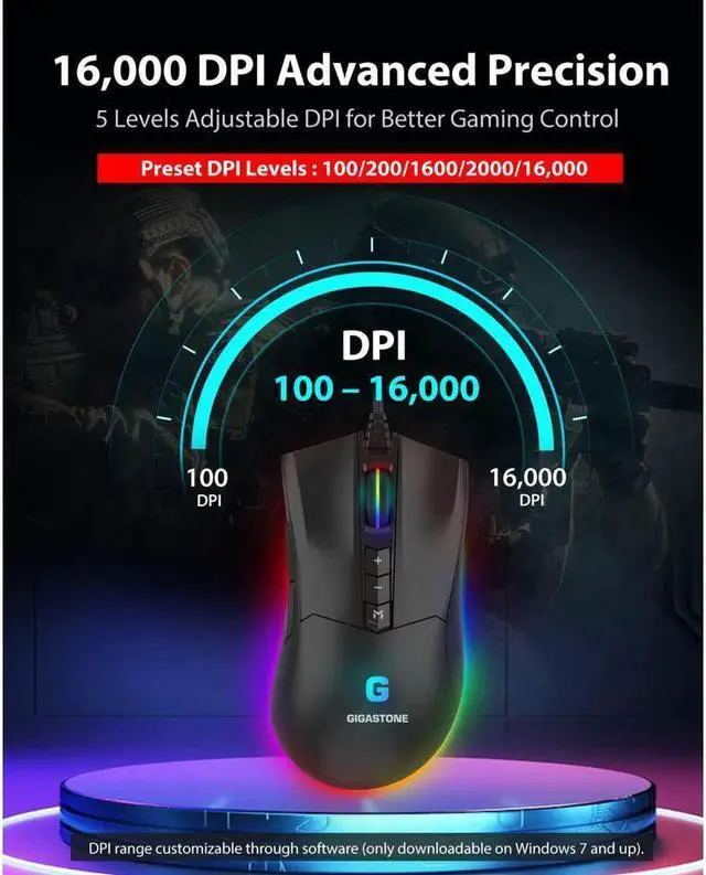 Alt view image 3 of 6 - Gigastone Wired Gaming Keyboard and Mouse Combo, 104 Keys Brown Switch PC Gaming Keyboard and 16000 DPI Gaming Mouse with Customizable RGB Backlight for PC and Laptop