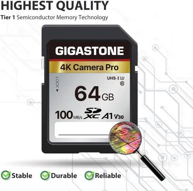 Alt view image 3 of 6 - GIGASTONE 64GB 2-Pack SD Card V30 SDXC Memory Card High Speed 4K Ultra HD UHD Video Compatible with Canon Nikon Sony Pentax Kodak Olympus Panasonic Digital Camera, with 2 Mini cases