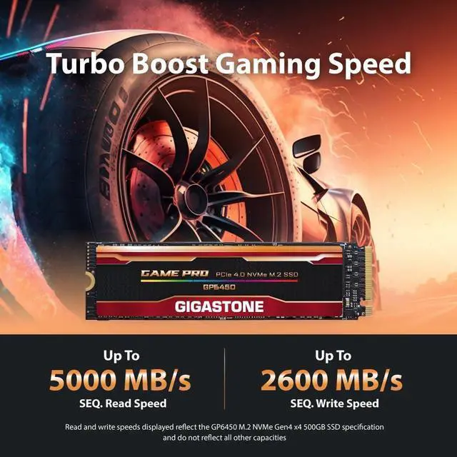 Alt view image 2 of 6 - GIGASTONE M.2 SSD 500GB PCIe 4.0 NVMe SSD Internal Gaming Solid State Hard Drive Upgrade PC Laptop PS5 Storage Turbo Speed Response for Gamers 3D Rendering 4K 8K Video Editing Creators up to 5,000MB/s