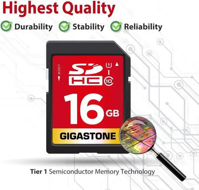 Alt view image 6 of 6 - GIGASTONE 16GB SD Card UHS-I U1 Class 10 SDHC Memory Card High-Speed Full HD Video Canon Nikon Sony Pentax Kodak Olympus Panasonic Digital Camera