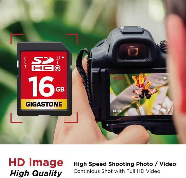 Alt view image 2 of 6 - GIGASTONE 16GB SD Card UHS-I U1 Class 10 SDHC Memory Card High-Speed Full HD Video Canon Nikon Sony Pentax Kodak Olympus Panasonic Digital Camera