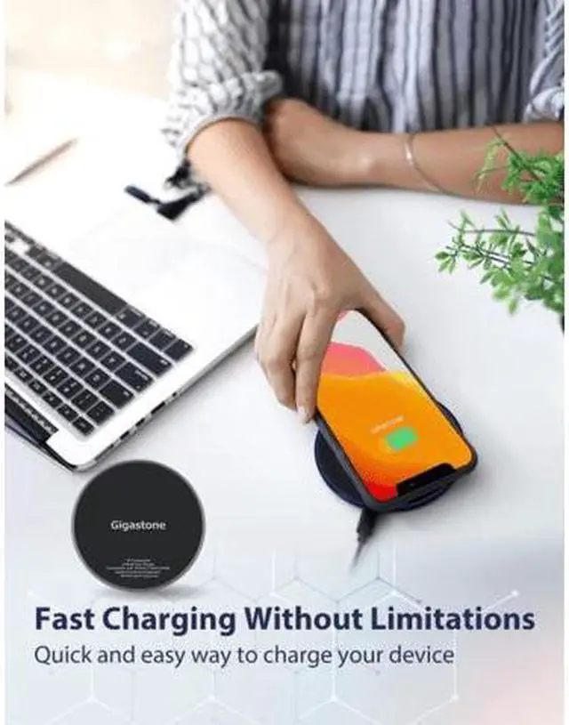 Alt view image 3 of 7 - Gigastone Wireless Charger, Qi-Compatible 15W Wireless Charging Pad, Compatible iPhone 15/ 14/ 13 /12 Series, Samsung Galaxy S23/Note 10, AirPods Pro, Qi Wireless Charging Enabled Devices