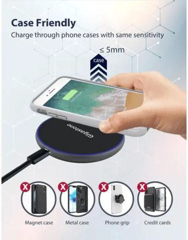 Alt view image 4 of 7 - Gigastone Wireless Charger, Qi-Compatible 15W Wireless Charging Pad, Compatible iPhone 15/ 14/ 13 /12 Series, Samsung Galaxy S23/Note 10, AirPods Pro, Qi Wireless Charging Enabled Devices