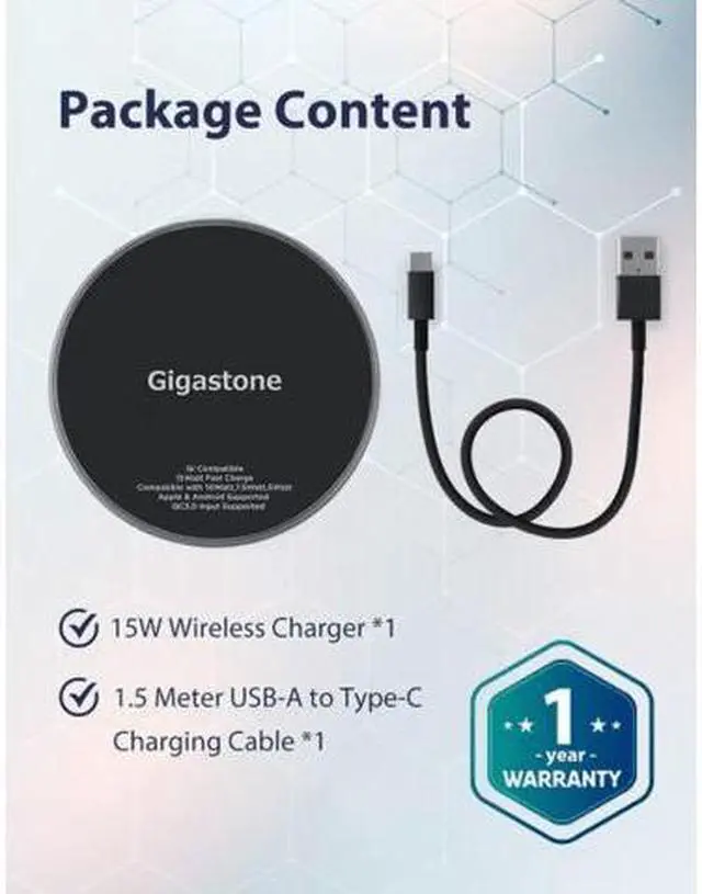 Alt view image 5 of 7 - Gigastone Wireless Charger, Qi-Compatible 15W Wireless Charging Pad, Compatible iPhone 15/ 14/ 13 /12 Series, Samsung Galaxy S23/Note 10, AirPods Pro, Qi Wireless Charging Enabled Devices