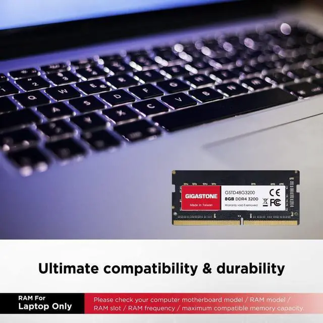 Alt view image 3 of 7 - DDR4 RAM GIGASTONE 16GB Kit (2x8GB) DDR4 3200MHz (2933MHz or 2666MHz) PC4-25600 (PC4-23400/21300) CL22 1.2V SODIMM 260 Pin Unbuffered Non ECC High Performance Notebook Laptop Memory Upgrade