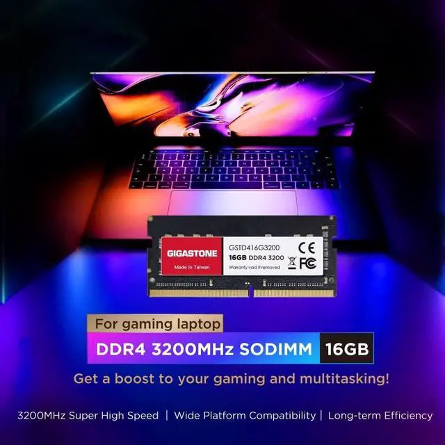 Alt view image 2 of 7 - DDR4 RAM GIGASTONE 32GB Kit (2x16GB) DDR4 3200MHz (2933MHz or 2666MHz) PC4-25600 (PC4-23400, 21300) CL22 1.2V SODIMM 260 Pin Unbuffered Non ECC High Performance Notebook Laptop Memory Upgrade