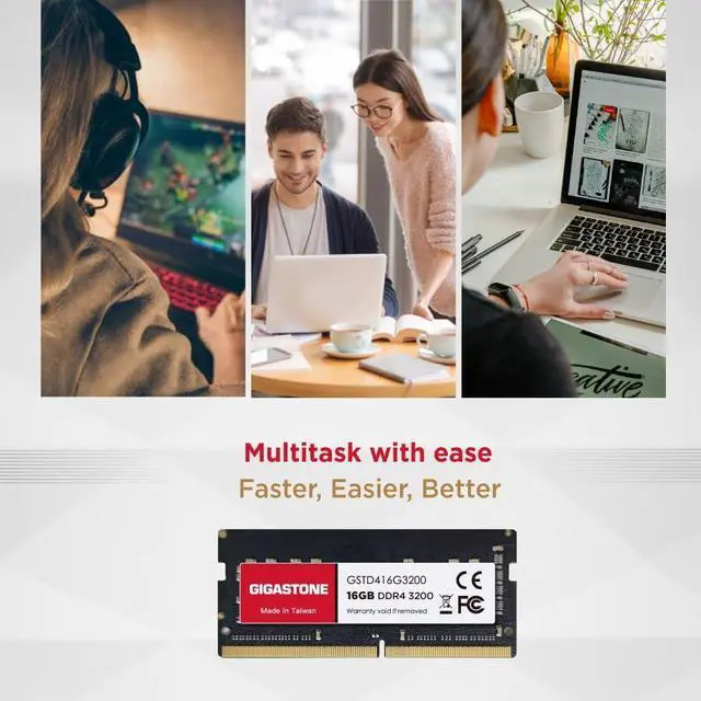 Alt view image 7 of 7 - DDR4 RAM GIGASTONE 32GB Kit (2x16GB) DDR4 3200MHz (2933MHz or 2666MHz) PC4-25600 (PC4-23400, 21300) CL22 1.2V SODIMM 260 Pin Unbuffered Non ECC High Performance Notebook Laptop Memory Upgrade