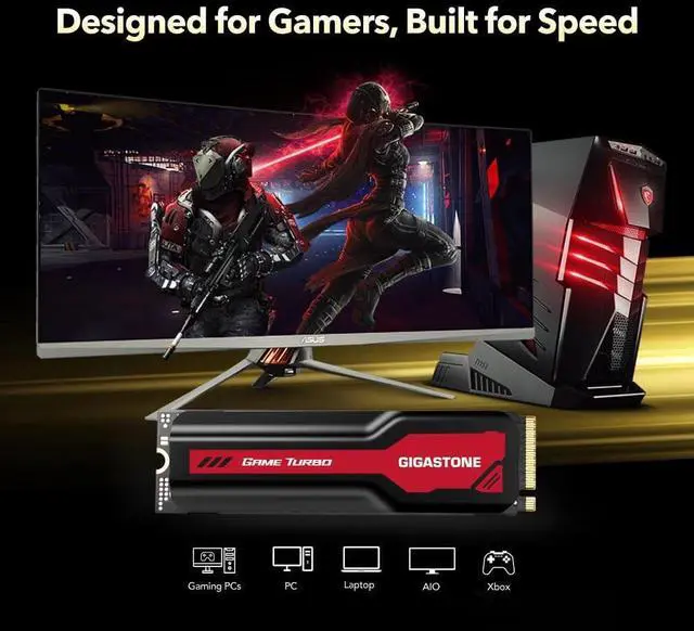 Alt view image 5 of 7 - GIGASTONE Game Turbo PCIe Gen4x4 SSD 2TB, Speed Up to 7,300MB/s, Heat Sink, with SLC Caching Gaming/PC/Desktop/Laptop 5-Year Warranty M.2 NVMe PCIe 4.0 2280 Internal Solid State Drive-Red