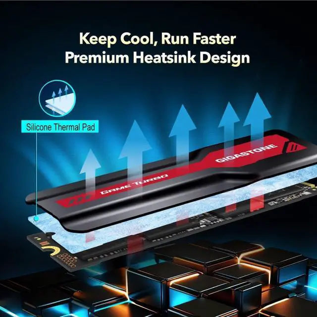 Alt view image 3 of 7 - GIGASTONE Game Turbo PCIe Gen4x4 SSD 2TB, Speed Up to 7,300MB/s, Heat Sink, with SLC Caching Gaming/PC/Desktop/Laptop 5-Year Warranty M.2 NVMe PCIe 4.0 2280 Internal Solid State Drive-Red