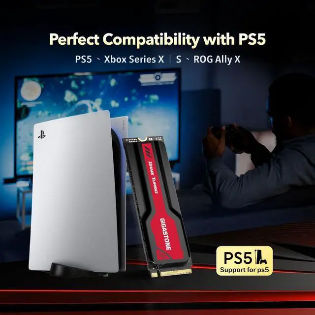 Alt view image 6 of 7 - GIGASTONE Game Turbo PCIe Gen4x4 SSD 2TB, Speed Up to 7,300MB/s, Heat Sink, with SLC Caching Gaming/PC/Desktop/Laptop 5-Year Warranty M.2 NVMe PCIe 4.0 2280 Internal Solid State Drive-Red