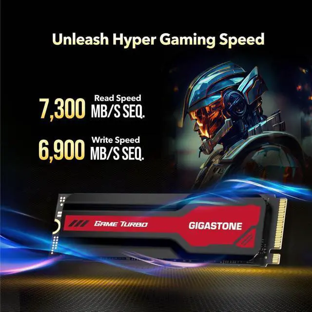 Alt view image 2 of 7 - GIGASTONE Game Turbo PCIe Gen4x4 SSD 2TB, Speed Up to 7,300MB/s, Heat Sink, with SLC Caching Gaming/PC/Desktop/Laptop 5-Year Warranty M.2 NVMe PCIe 4.0 2280 Internal Solid State Drive-Red