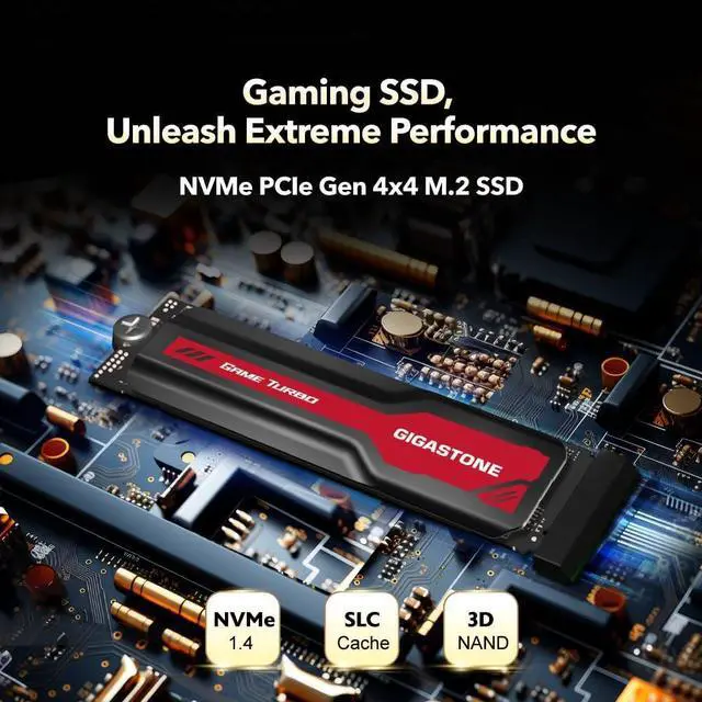 Alt view image 4 of 7 - GIGASTONE Game Turbo PCIe Gen4x4 SSD 2TB, Speed Up to 7,300MB/s, Heat Sink, with SLC Caching Gaming/PC/Desktop/Laptop 5-Year Warranty M.2 NVMe PCIe 4.0 2280 Internal Solid State Drive-Red