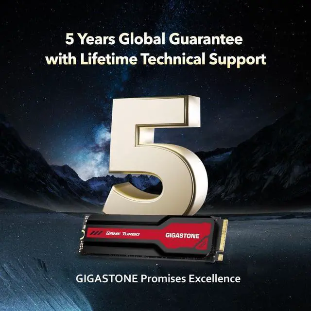 Alt view image 7 of 7 - GIGASTONE Game Turbo PCIe Gen4x4 SSD 2TB, Speed Up to 7,300MB/s, Heat Sink, with SLC Caching Gaming/PC/Desktop/Laptop 5-Year Warranty M.2 NVMe PCIe 4.0 2280 Internal Solid State Drive-Red