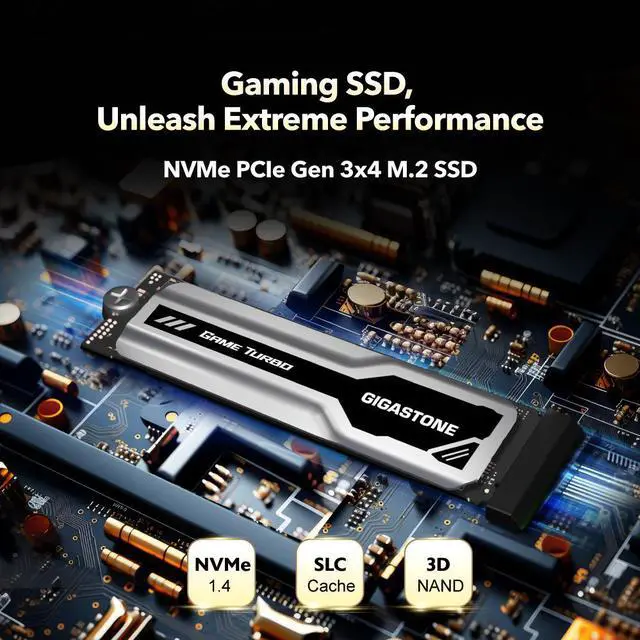 Alt view image 4 of 7 - GIGASTONE Game Turbo PCIe Gen4x4 SSD 2TB, Speed Up to 7,300MB/s, Heat Sink, with SLC Caching Gaming/PC/Desktop/Laptop 5-Year Warranty M.2 NVMe PCIe 4.0 2280 Internal Solid State Drive-Black