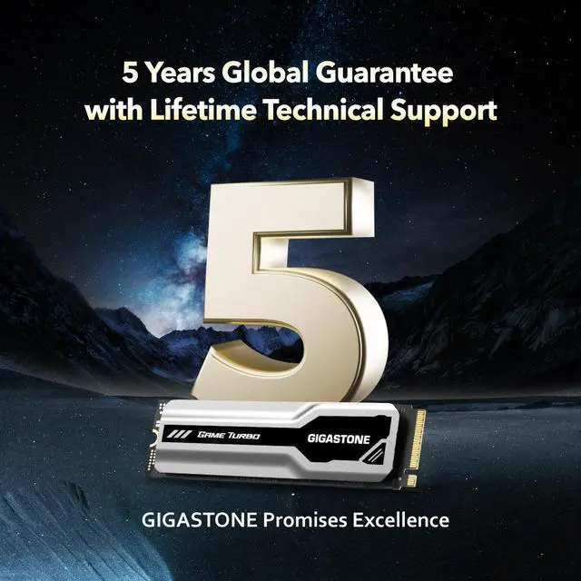 Alt view image 7 of 7 - GIGASTONE Game Turbo PCIe Gen4x4 SSD 2TB, Speed Up to 7,300MB/s, Heat Sink, with SLC Caching Gaming/PC/Desktop/Laptop 5-Year Warranty M.2 NVMe PCIe 4.0 2280 Internal Solid State Drive-Black