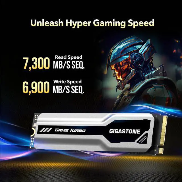 Alt view image 2 of 7 - GIGASTONE Game Turbo PCIe Gen4x4 SSD 2TB, Speed Up to 7,300MB/s, Heat Sink, with SLC Caching Gaming/PC/Desktop/Laptop 5-Year Warranty M.2 NVMe PCIe 4.0 2280 Internal Solid State Drive-Black