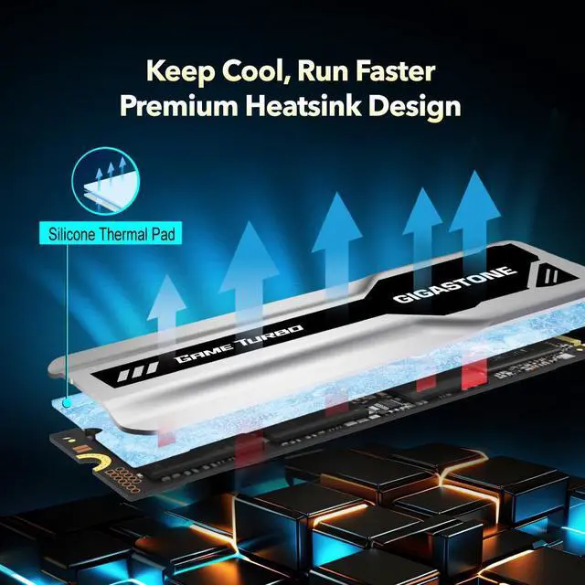 Alt view image 5 of 7 - GIGASTONE Game Turbo PCIe Gen4x4 SSD 2TB, Speed Up to 7,300MB/s, Heat Sink, with SLC Caching Gaming/PC/Desktop/Laptop 5-Year Warranty M.2 NVMe PCIe 4.0 2280 Internal Solid State Drive-Black