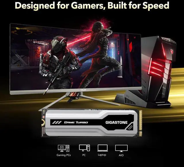 Alt view image 3 of 7 - GIGASTONE Game Turbo PCIe Gen4x4 SSD 2TB, Speed Up to 7,300MB/s, Heat Sink, with SLC Caching Gaming/PC/Desktop/Laptop 5-Year Warranty M.2 NVMe PCIe 4.0 2280 Internal Solid State Drive-Black