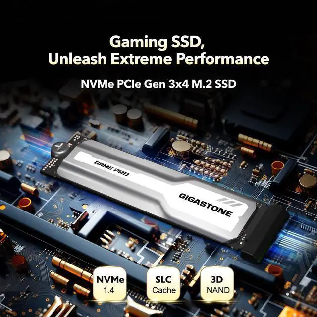 Alt view image 4 of 7 - GIGASTONE Game Turbo PCIe Gen4x4 SSD 1TB, Speed Up to 7,300MB/s, Heat Sink, with SLC Caching Gaming/PC/Desktop/Laptop 5-Year Warranty M.2 NVMe PCIe 4.0 2280 Internal Solid State Drive-White