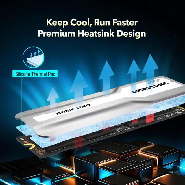 Alt view image 5 of 7 - GIGASTONE Game Turbo PCIe Gen4x4 SSD 1TB, Speed Up to 7,300MB/s, Heat Sink, with SLC Caching Gaming/PC/Desktop/Laptop 5-Year Warranty M.2 NVMe PCIe 4.0 2280 Internal Solid State Drive-White