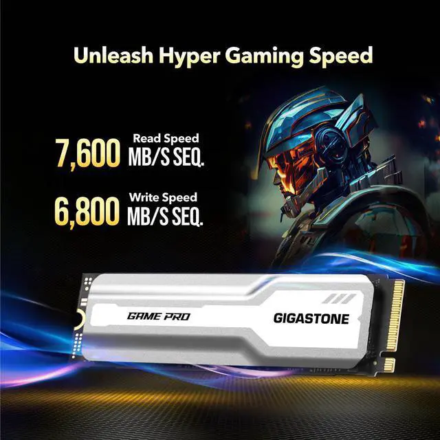 Alt view image 2 of 7 - GIGASTONE Game Turbo PCIe Gen4x4 SSD 1TB, Speed Up to 7,300MB/s, Heat Sink, with SLC Caching Gaming/PC/Desktop/Laptop 5-Year Warranty M.2 NVMe PCIe 4.0 2280 Internal Solid State Drive-White