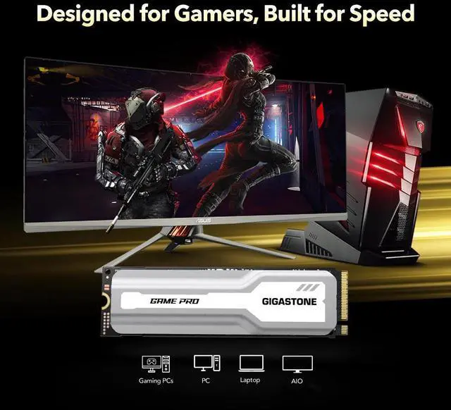 Alt view image 3 of 7 - GIGASTONE Game Turbo PCIe Gen4x4 SSD 1TB, Speed Up to 7,300MB/s, Heat Sink, with SLC Caching Gaming/PC/Desktop/Laptop 5-Year Warranty M.2 NVMe PCIe 4.0 2280 Internal Solid State Drive-White