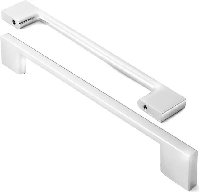 Main image of Cauldham 10 Pack Solid Kitchen Cabinet Pulls Handles (6-5/16" Hole Centers) - Modern Thin Profile Drawer/Door Hardware - Style M255 - Polished Chrome