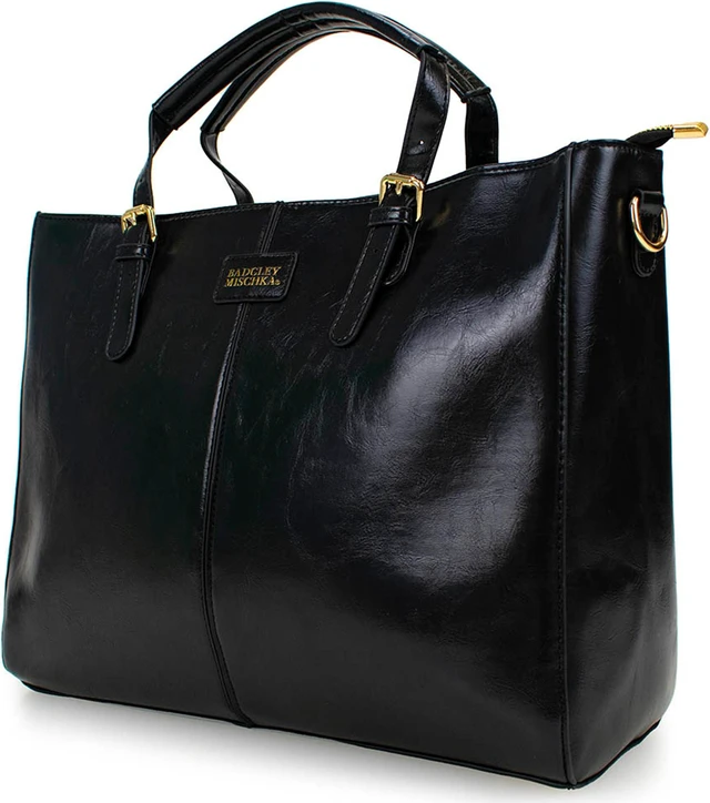 Main image of BADGLEY MISCHKA Julia Vegan Leather Tote Weekender Travel Bag | Black