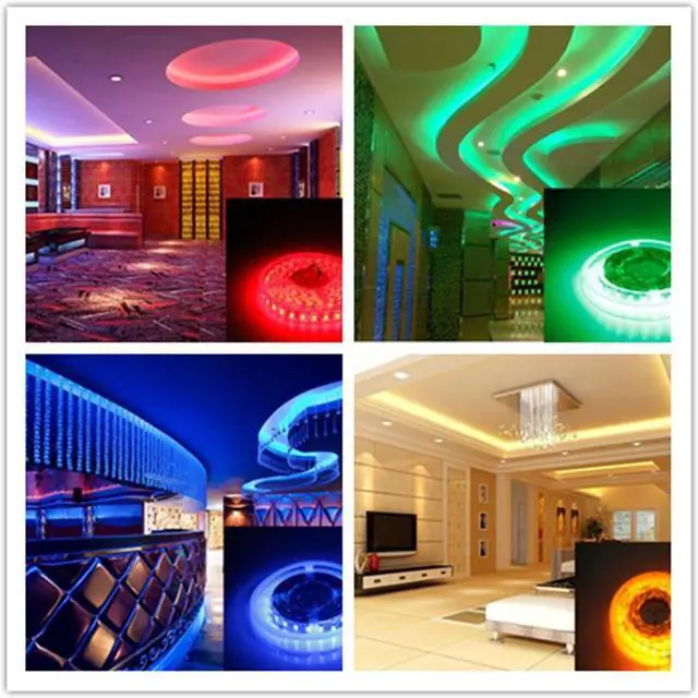 Alt view image 3 of 4 - Flexible 12V Light LED Strip IP-44 Ul Listed Power Supply SMD 5050 RGB with 24 Key IR Controller Bedroom Sitting Room 5M US Plug