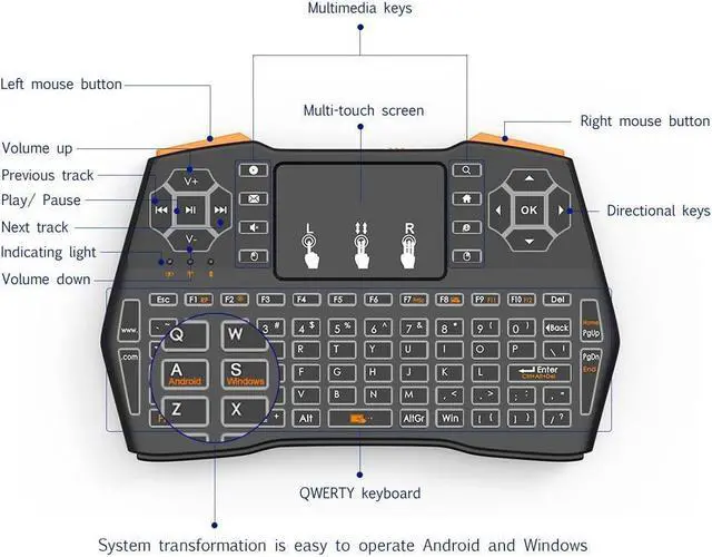 Alt view image 2 of 6 - Original VIBOTON i8 Plus 2.4G Wireless Keyboard Fly Air Mouse with Touchpad 3-Color Backlight For Laptop/Tablet/PC/TV box/Gamer