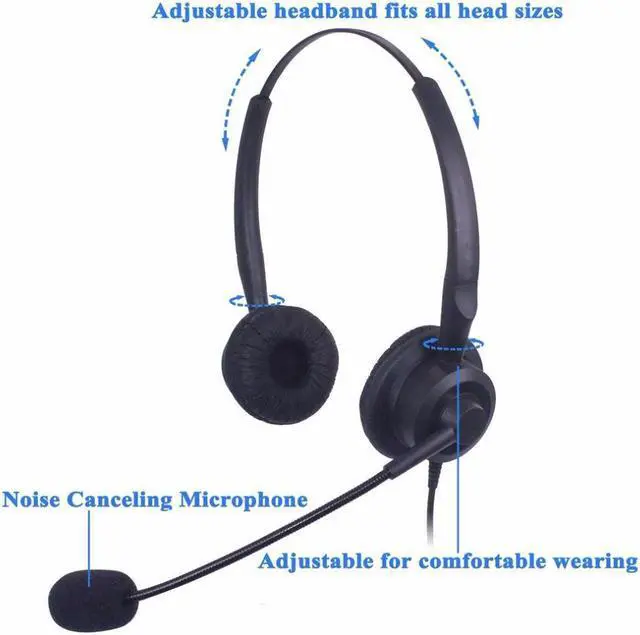Alt view image 2 of 6 - Wantek Corded Call Center Headset Headphone with Mic + Volume Mute Control for Avaya 1416 2420 5410 Polycom VVX 300 Nortel NEC