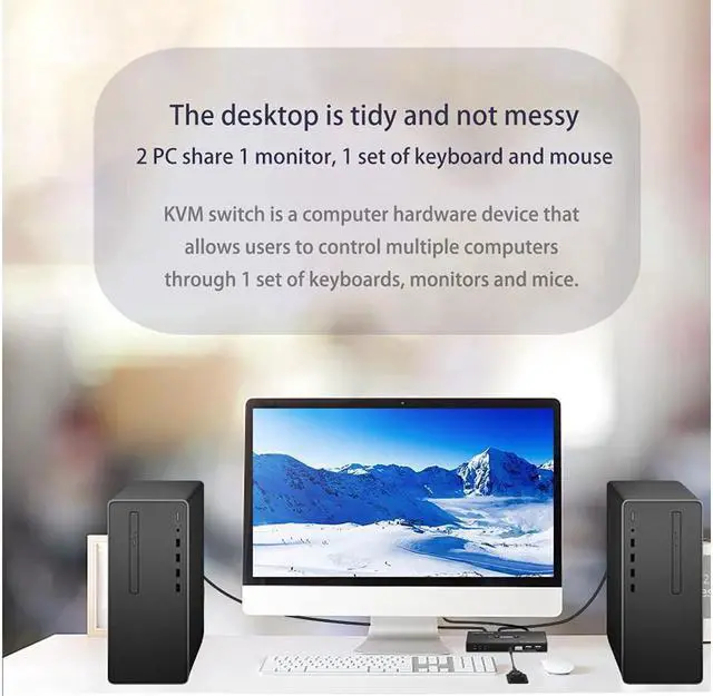 Alt view image 4 of 7 - KVM Switch HDMI 2 Port 4K @60Hz, 2x1 HDMI KVM Switch for 2 Computers Sharing 1 Monitor and 3 USB Devices, with Extension Control Switch and 2 USB Cable & 2 HDMI Cable