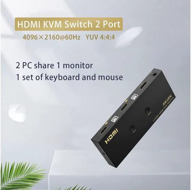 Alt view image 2 of 7 - KVM Switch HDMI 2 Port 4K @60Hz, 2x1 HDMI KVM Switch for 2 Computers Sharing 1 Monitor and 3 USB Devices, with Extension Control Switch and 2 USB Cable & 2 HDMI Cable