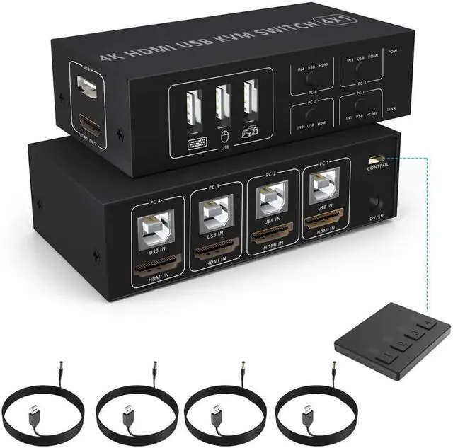 4x1 HDMI USB KVM Switch 4 Port 4K 60Hz HDMI 4 in 1 Out KVM USB