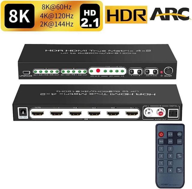 Main image of 8K @60Hz HDR UHD HDMI 2.1 Matrix, HDR 4K 120Hz HDMI True Matrix 4x2 48Gbps ARC 8K 60Hz Splitter Switcher Switch 4 in 2 out HDMI2.1 Audio extractor