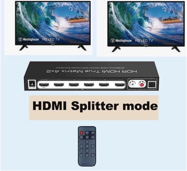 Alt view image 5 of 7 - 8K @60Hz HDR UHD HDMI 2.1 Matrix, HDR 4K 120Hz HDMI True Matrix 4x2 48Gbps ARC 8K 60Hz Splitter Switcher Switch 4 in 2 out HDMI2.1 Audio extractor