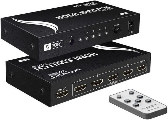 Main image of MT-VIKI 4K HDMI Switch 5 in 1 Out w/IR Remote Control, 5 Port Switcher Selector Box for Xbox Nintendo PS3 PS4 TV Fire Stick Roku (Black)