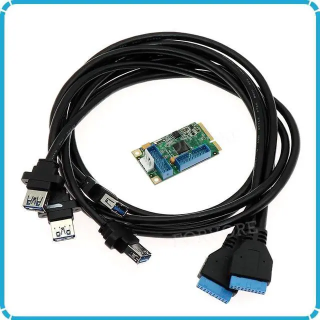 Alt view image 6 of 6 - Mini PCIe to 4 ports USB 3.0 adapter for mini itx mini PCI express to 2 porst 19 20 Pin USB 3.0 header with 2 19pin female cable