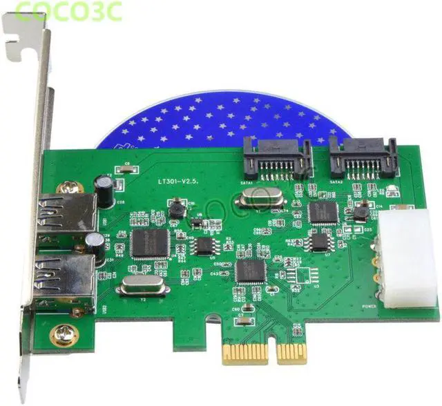 Alt view image 6 of 6 - Internal 2 Ports SATA 6Gbps + 2 USB 3.0 PCI Express Controller Combo Card PCIe to Dual USB3.0 SATA 3.0 Port Multiplier