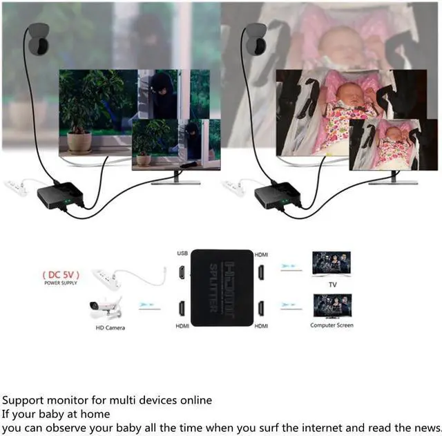 Alt view image 3 of 6 - 4K HDMI 1X2 Splitter Switch Switcher Full HD 1080p Video HDMI Split 1 in 2 Out Amplifier Dual Display For HDTV DVD For PS3 Xbox