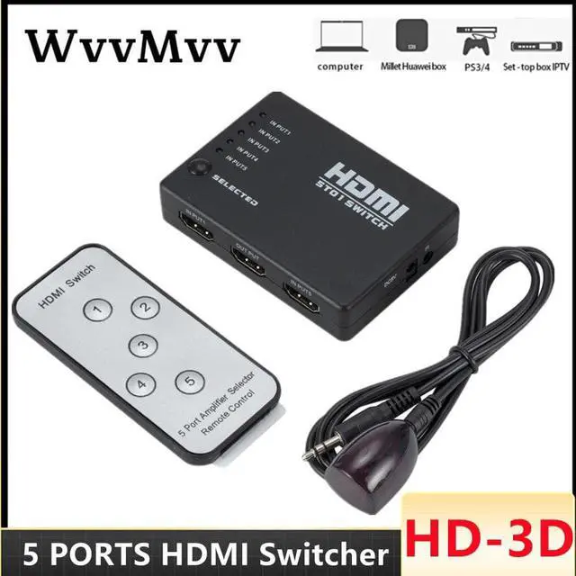 Main image of HDMI Switch 5 In 1 Out HDMI Splitter 5X1 with IR Remote Control Supports 3D 4K HD1080P HDMI Switcher For Xbox PS4 Blu-Ray Player