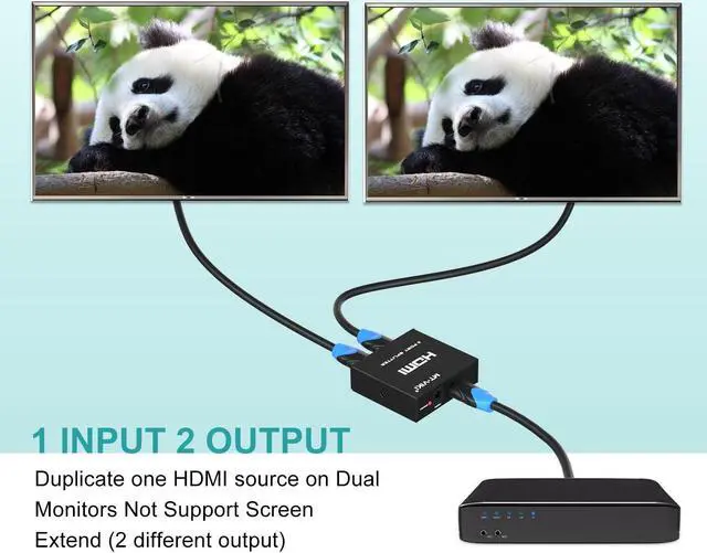 Alt view image 2 of 5 - 4K HDMI Splitter 1 in 2 Out, MT-VIKI 1x2 Powered HDMI Splitter for Dual Monitors Power Adapter, 4K@30Hz Dual Monitors Duplicate