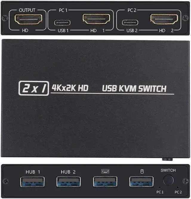 Alt view image 2 of 6 - For 2 PC Sharing Keyboard Mouse Printer Plug and Paly Out 4KUSB 2.0 HDMI-compatible KVM Switch Video Display USB Switch Splitter
