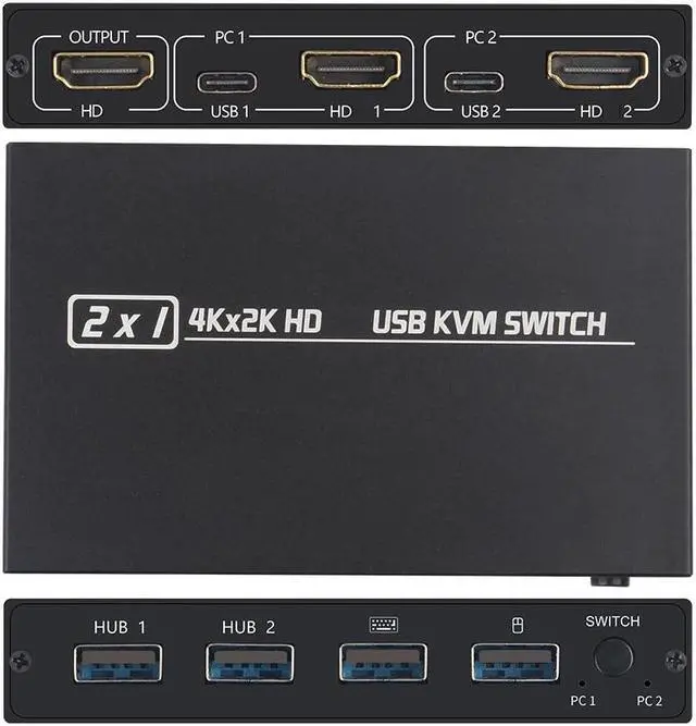 Alt view image 3 of 6 - HDMI-compatible Kvm Switch KVM201CL 2-in-1 HDMI-compatible/USB Support HD 2K*4K 2 Hosts Share 1 Monitor/Keyboard& Mouse
