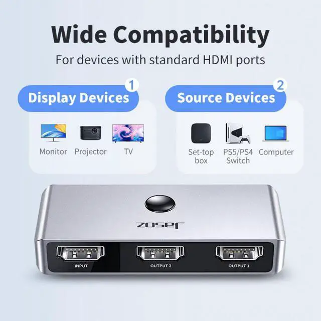 Alt view image 5 of 6 - HDMI Splitter 4K 1x2/2x1 Adapter HDMI Switcher Bi-Direction Converter for latop Macbook Air HDTV PS4 Video HDMI Switch