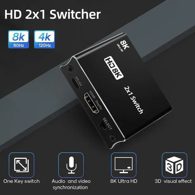 Alt view image 5 of 5 - NK-W80 2x1 HDMI Switcher 2 in 1 Out High-speed HD Switcher Converter up to 8K@60Hz Resolution One-key Switch for TV Monitor PC