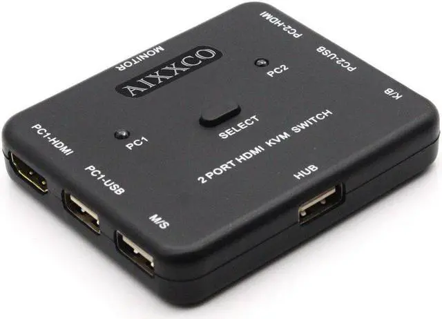 Alt view image 6 of 6 - AIXXCO HDMI KVM Switch 1.4v Switcher 2 Port PCs Sharing 2 Devices for Keyboard Mouse Printer Monitor Selector HDMI Switch KVM