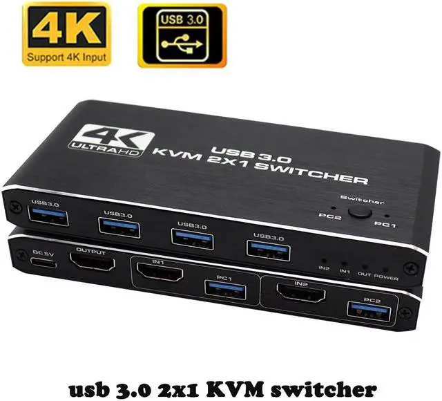 Main image of 4K USB KVM Switch USB 3.0 Switcher HDMI-compatible KVM Switch 2 In 1 Out for 2 PC Sharing Keyboard and Mouse EDID / HDCP Printer