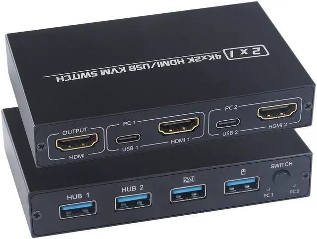 Alt view image 4 of 6 - For 2 PC Sharing Keyboard And Mouse For Printer 2 Port USB HDMI KVM Switch Box 4K Video Display USB Switch KVM Distributor Box