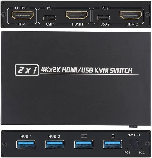 Alt view image 5 of 6 - For 2 PC Sharing Keyboard And Mouse For Printer 2 Port USB HDMI KVM Switch Box 4K Video Display USB Switch KVM Distributor Box